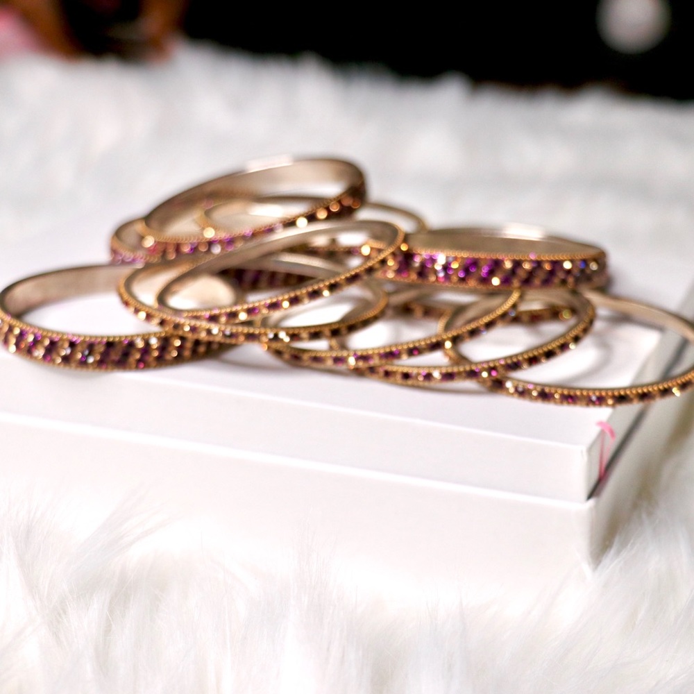 Bracelets/ Bangles Set of 12  Purple & Gold - Picture 3 of 7